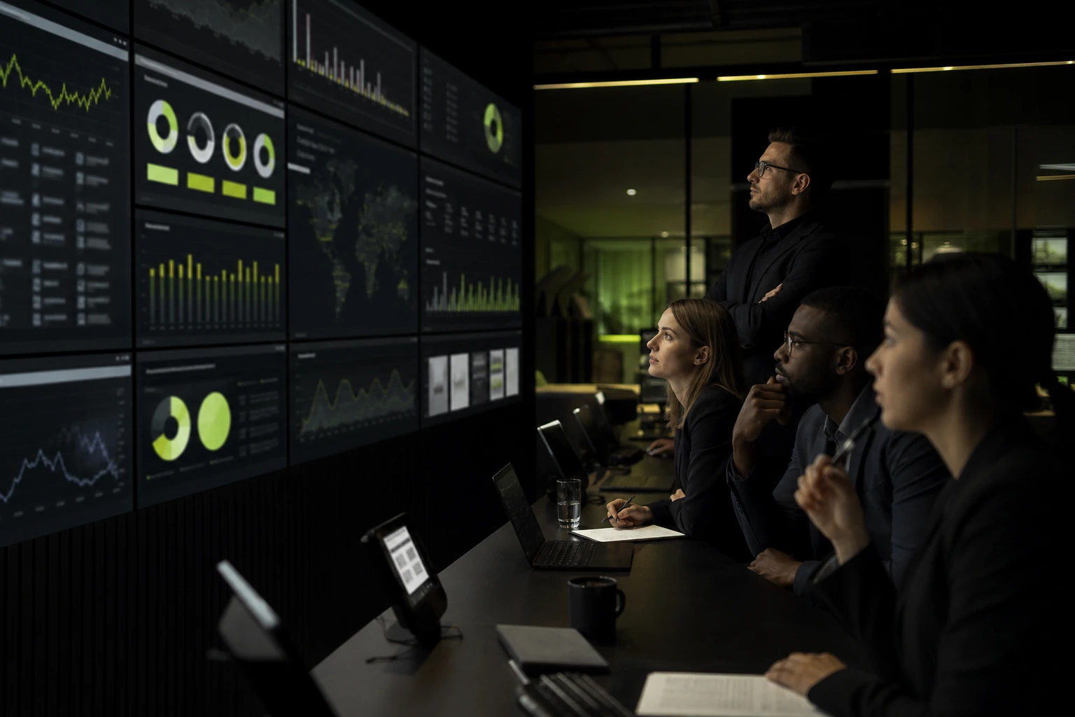 Reputation strategists working inside a digital command center